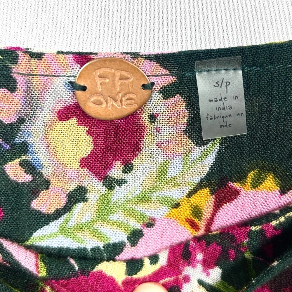 Free People FP One Floral Wide Leg Pants Green Womens Small Boho Gauze Palazzo